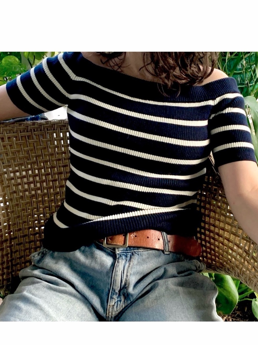 Ellison Navy & White Shoulder Peek Sweater